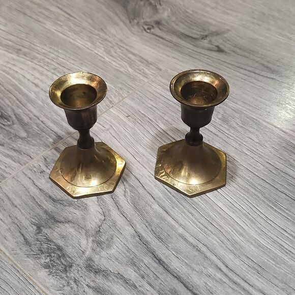 Vintage Solid Brass Small Candlestick Holders - Picture 1 of 5
